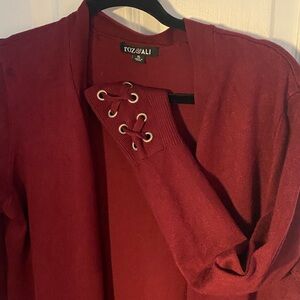 Roz & Ali by Dress Barn Burgundy Sweater with Lace-Up Detail